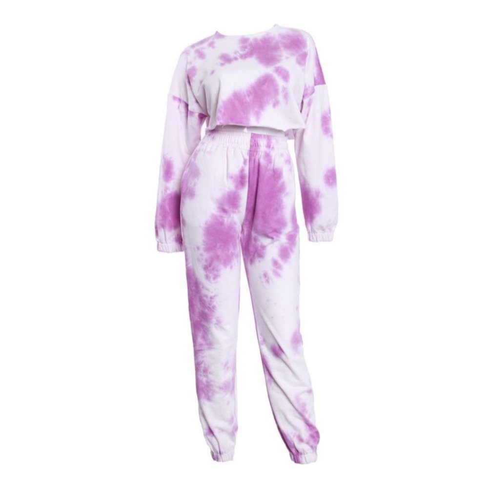 TIC TOC Cropped Crewneck Tie Dye Sweatshirt Purple White Size Small NWT
